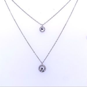 Crystal Swarovski Double Circle Necklace, Sterling Silver Necklace Chain .925